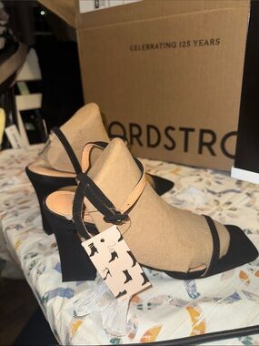 Unlisted Satin Black Square-Toe Ankle-Strap Heels NWT Brand New!